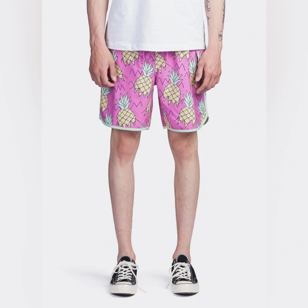 Urban Outfitters X Sovereign Code JOYRIDE SWIM SHORT PINEAPPLE PINK GLOW/ PINK